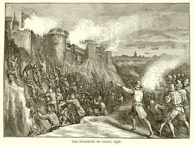 The Storming of Cadiz, 1596 by English School