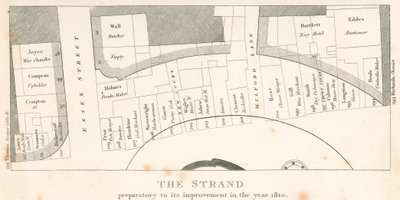 The Strand, London, prior to its improvement in the year 1810; plan of the area by English School