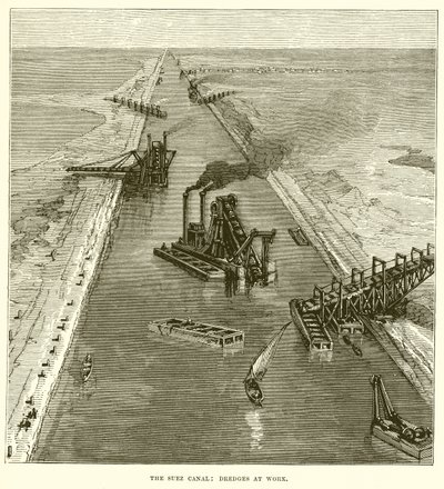 The Suez Canal: Dredges at Work by English School