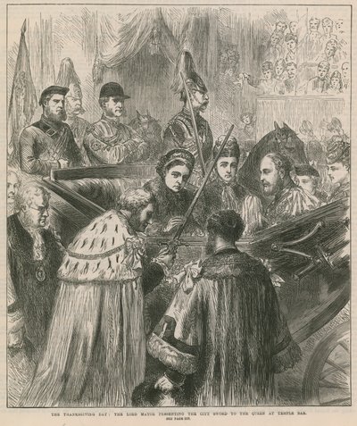 The Thanksgiving Day: The Lord Mayor Presenting the City Sword to the Queen at Temple Bar by English School