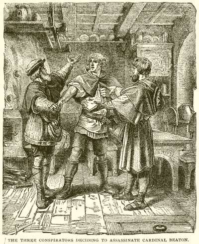 The Three Conspirators Deciding to Assassinate Cardinal Beaton by English School