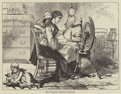 The Treadle Spinning-Wheel by English School