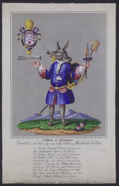 The Trusty Servant, painted on the wall adjoining the kitchen of Winchester College, Hampshire, by the English poet John Hoskins in 1579 by English School