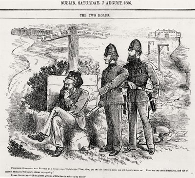 The Two Roads, illustration, pub. 7th August 1886 by English School