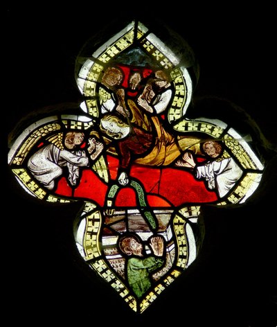 The Virgin leaves her girdle to St Thomas at her Assumption, c.1325-50 by English School