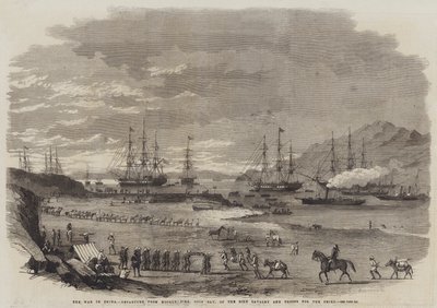 The War in China, Departure from Hockly Pier, Odin Bay, of the Sikh Cavalry and Troops for the Peiho by English School