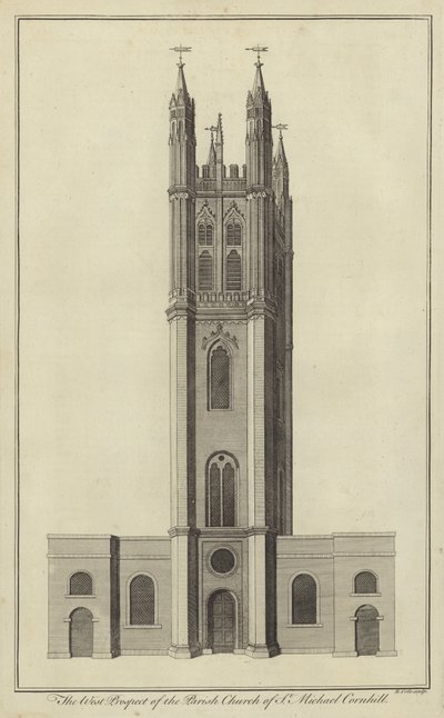 The West Prospect of the Parish Church of St Michael, Cornhill, London by English School