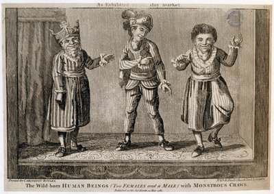 The Wild-Born Human Beings (Two Females and a Male) with Monstrous Craws, as Exhibited at the Haymarket, printed for Carington Bowles, 1787 by English School