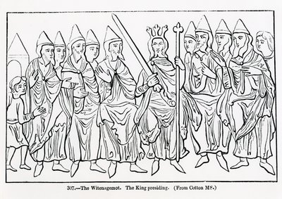 The Witenagemot with the King presiding, from a manuscript by English School