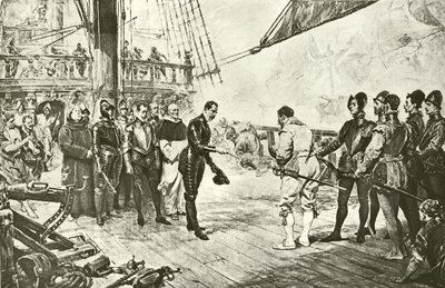 The Admiral of the Spanish Armada Surrenders to Drake (engraving) by English School