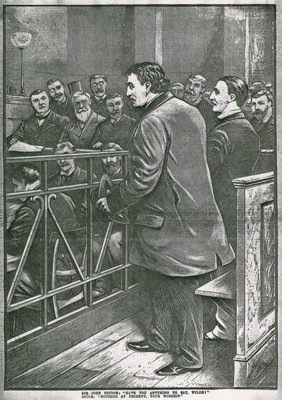 The arrest of Oscar Wilde: Wilde in the dock by English School