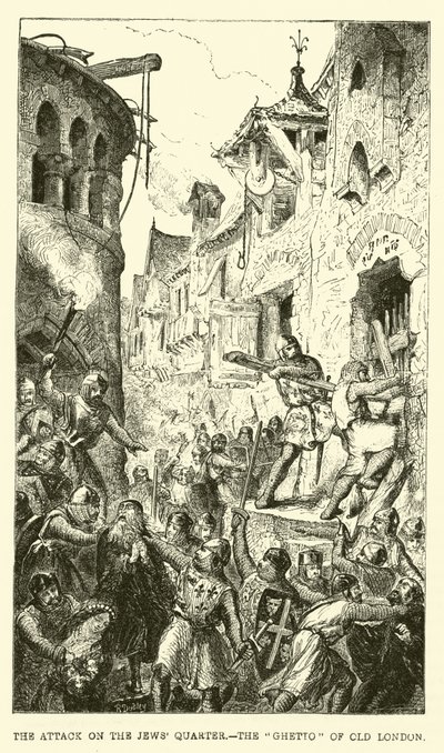The Attack on the Jews Quarter, the Ghetto of Old London by English School