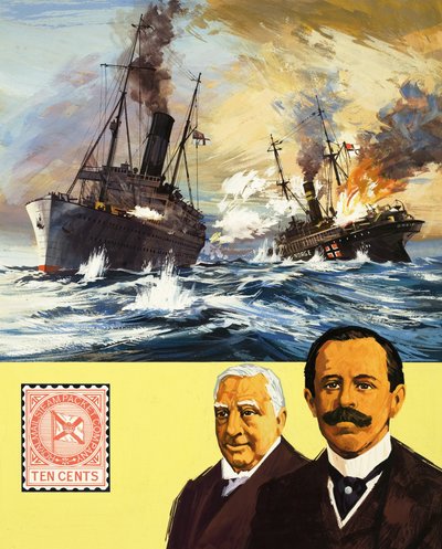 The Battle Between the British Alcantara and German Grail in World War I by English School
