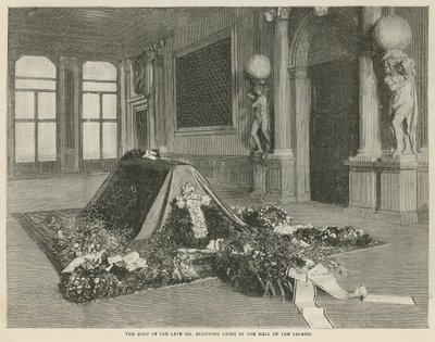 The Body of the Late Mr. Browning Lying in the Hall of the Palazzo Rezzonico, Venice by English School