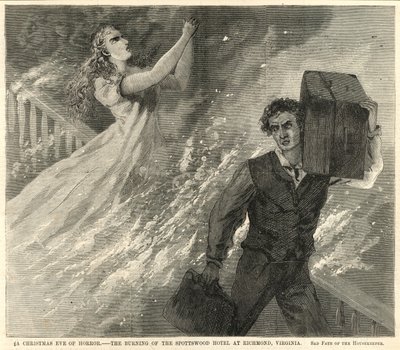 The Burning of the Spottswood Hotel at Richmond, Virginia by English School