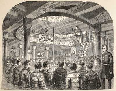 The convict chapel on board the Defence hulk at Woolwich, illustration from The Criminal Prisons of London and Scenes from Prison Life by Henry Mayhew and John Binny, pub. 1862 by English School