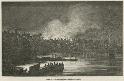 The Destruction by Fire of Hungerford Hall, Strand, London by English School