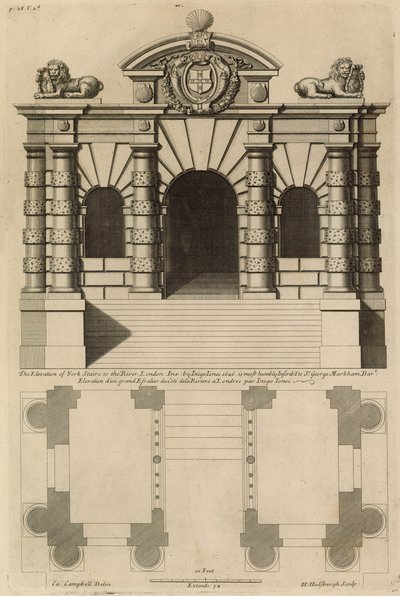 The Elevation of York Stairs to the River Thames Including a Plan of the Building by English School