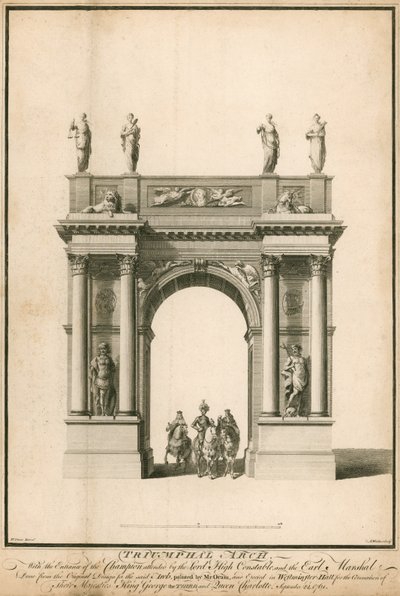 The Entry of the Champion, Attended by the Lord High Constable and the Earl Marshal, Through the Triumphal Arch by English School
