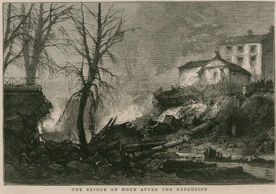 The explosion on the Regents Canal; The bridge an hour after the explosion by English School