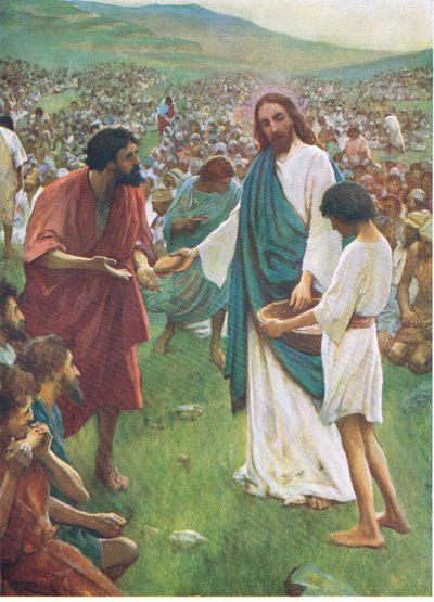 The feeding of the five thousand, from The Bible Picture Book published by Thomas Nelson, c.1950 by English School