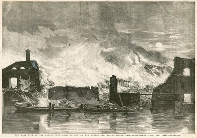 The fire at the Camden Town Goods Station of the London and North-Western Railway by English School