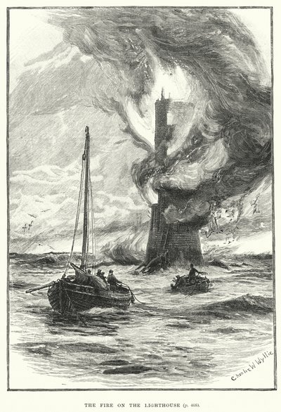 The fire on the lighthouse (engraving) by English School