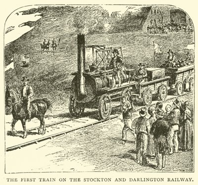 The first train on the Stockton and Darlington Railway by English School