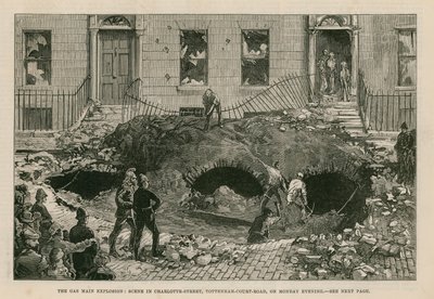 The Gas Main Explosion: Scene in Charlotte Street, Tottenham Court Road, on Monday Evening by English School