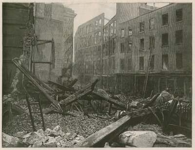 The great fire in the Old Bailey, London by English School