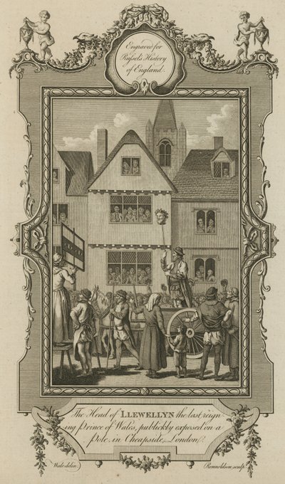 The head of Llewellyn, the last reigning Prince of Wales, publicly exposed on a pole in Cheapside, London by English School