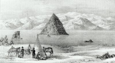 The howitzer at Pyramid Lake in January 1844, from Report of the Exploring Expedition to the Rocky Mountains in 1842 and to Oregon and North Carolina in 1843-44 by John C. Fremont, published 1845 by English School