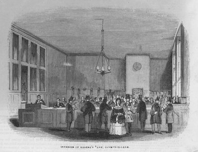 The Interior of the Bank of Messrs Rogers and Co by English School