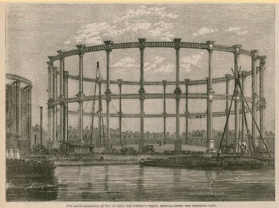 The large gasholder at the Imperial Gas Companys works, Bethnal Green, London by English School