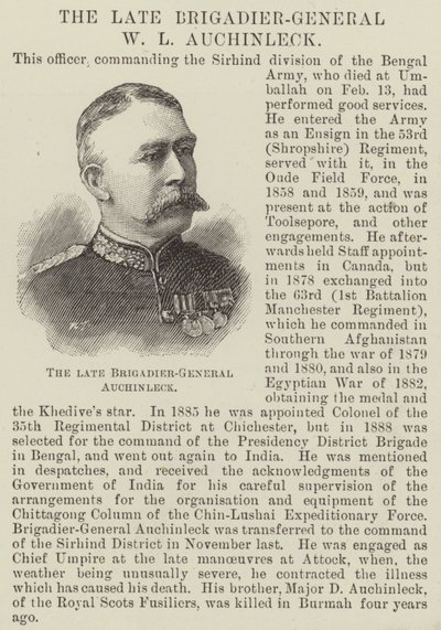 The late Brigadier-General W L Auchinleck by English School