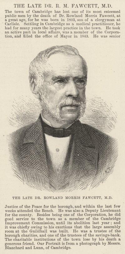 The late Dr Rowland Morris Fawcett, MD by English School