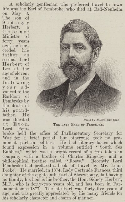 The late Earl of Pembroke by English School
