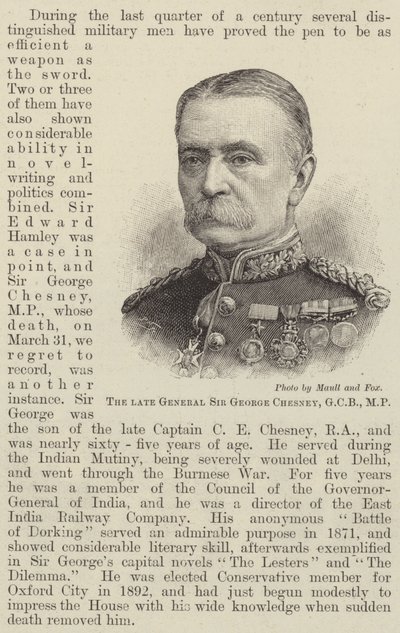 The late General Sir George Chesney, GCB, MP by English School