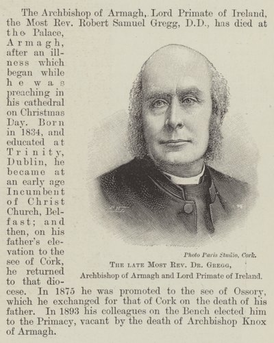 The Late Most Reverend Dr. Gregg, Archbishop of Armagh and Lord Primate of Ireland by English School
