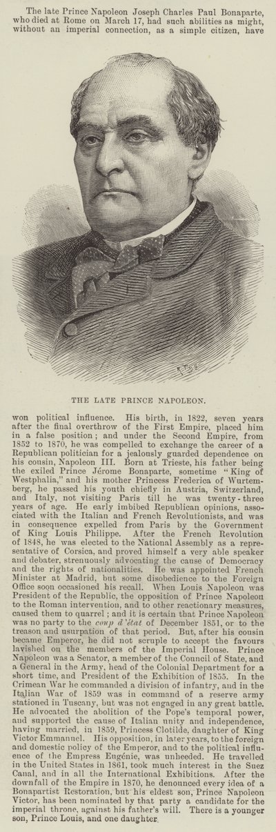 The late Prince Napoleon by English School