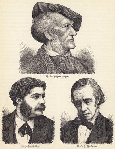 The late Richard Wagner, Sir Arthur Sullivan, Sir G A Macfarren (engraving) by English School