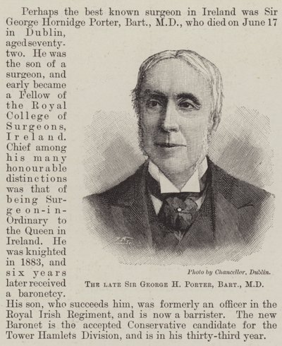 The late Sir George H Porter, Baronet, MD by English School