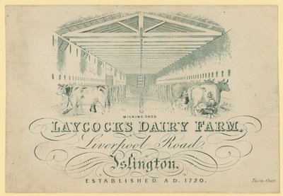 The milking shed, Laycocks Dairy Farm, Liverpool Road, Islington by English School