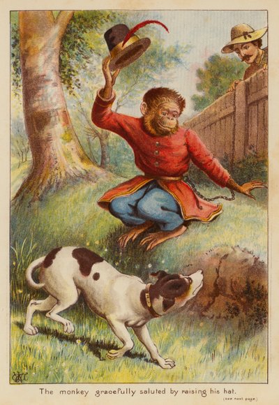 The monkey gracefully saluted by raising his hat by English School