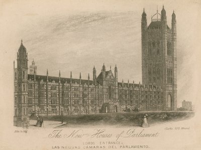 The New Houses of Parliament, Palace of Westminster, London; Lords Entrance by English School
