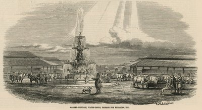 The new Metropolitan Cattle Market, Copenhagen Fields: Market fountain, water tanks, lairage for bullocks, etc. by English School