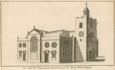The north west prospect of the Parish Church of St Mary, Whitechapel, London by English School