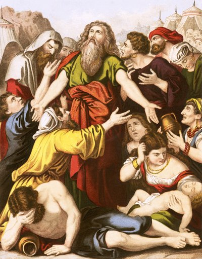 The people of Israel murmuring for water by English School