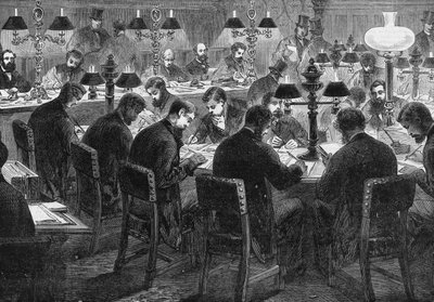 The reporters room at the House of Commons by English School