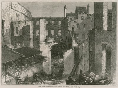 The ruins of Savile House, Leicester Square, London, after the fire by English School